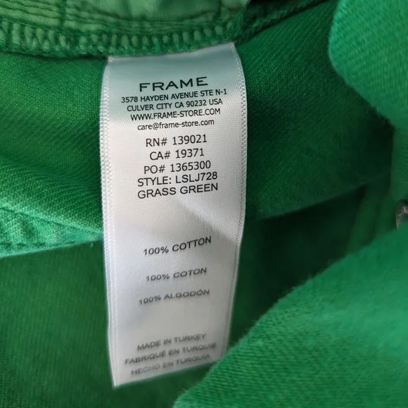 FRAME Le Slouch Mid-rise Straight Leg 5 Pocket Brushed Cotton Jeans, Apple Green